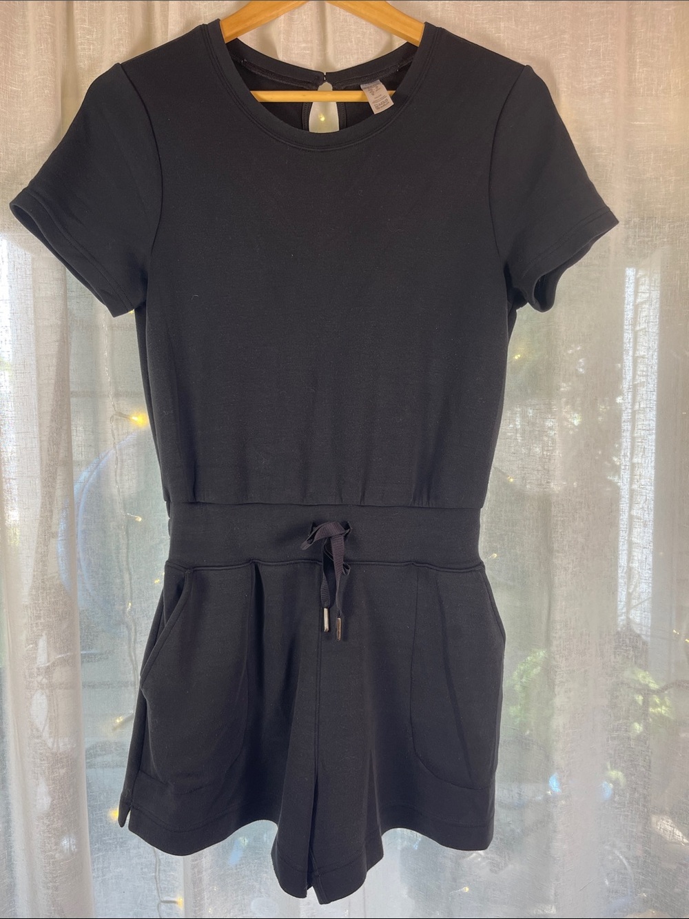 SPANX Black Short-Sleeve Drawstring AirLuxe Romper